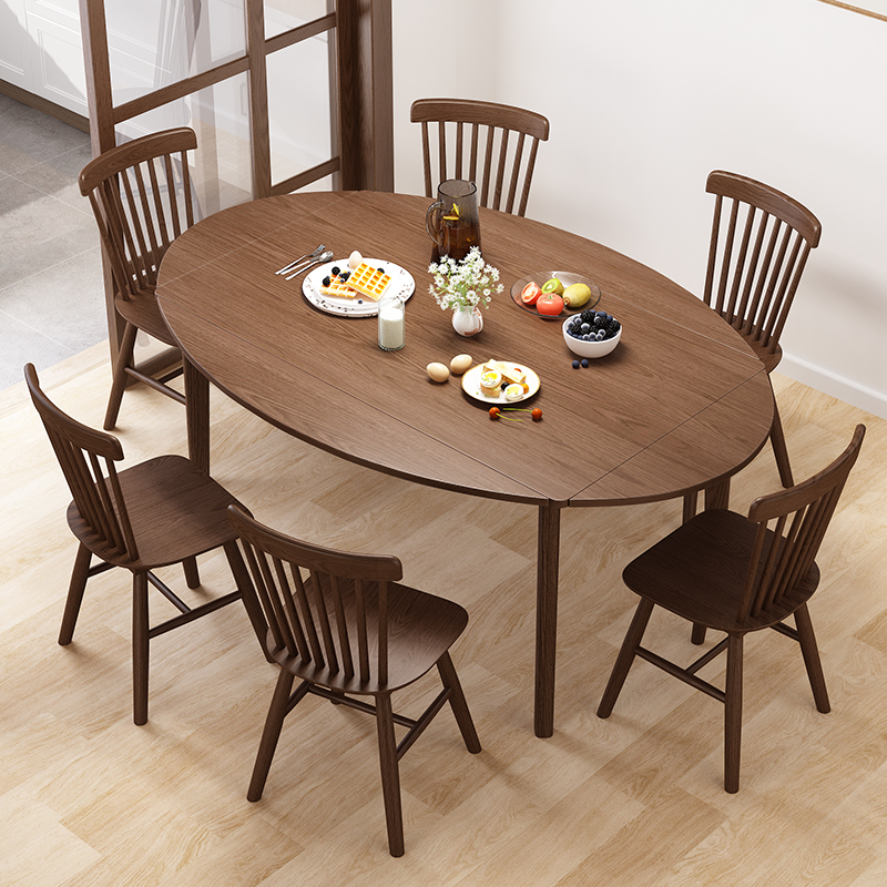 New Chinese solid wood dining table folding dining table and chairs combined telescopic rectangular variable round table small family home square table