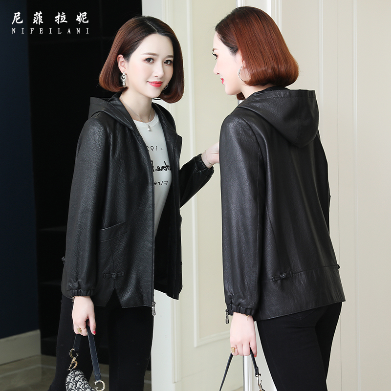 Genuine leather fur coat Girl short 2022 new spring autumn large size easy sheep leather Outer cover Fashion Even hat leather jacket