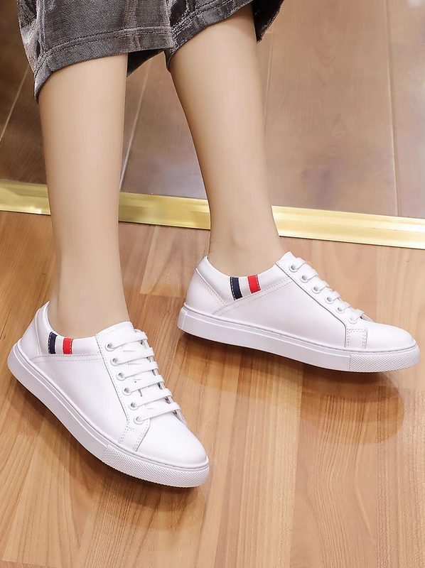 Genuine Leather White Sneakers with Special Height-Increasing Features for Uneven Leg Heights, Invisible Corrective Design for Left and Right Foot Compensation, Casual Women's Shoes