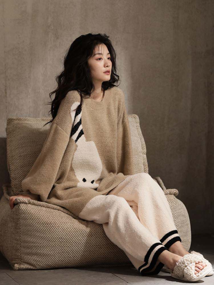 CaltoKrosa~Pajamas Coral Velvet Winter 2023 Cartoon Soft Half Velvet Thickness Home Clothes