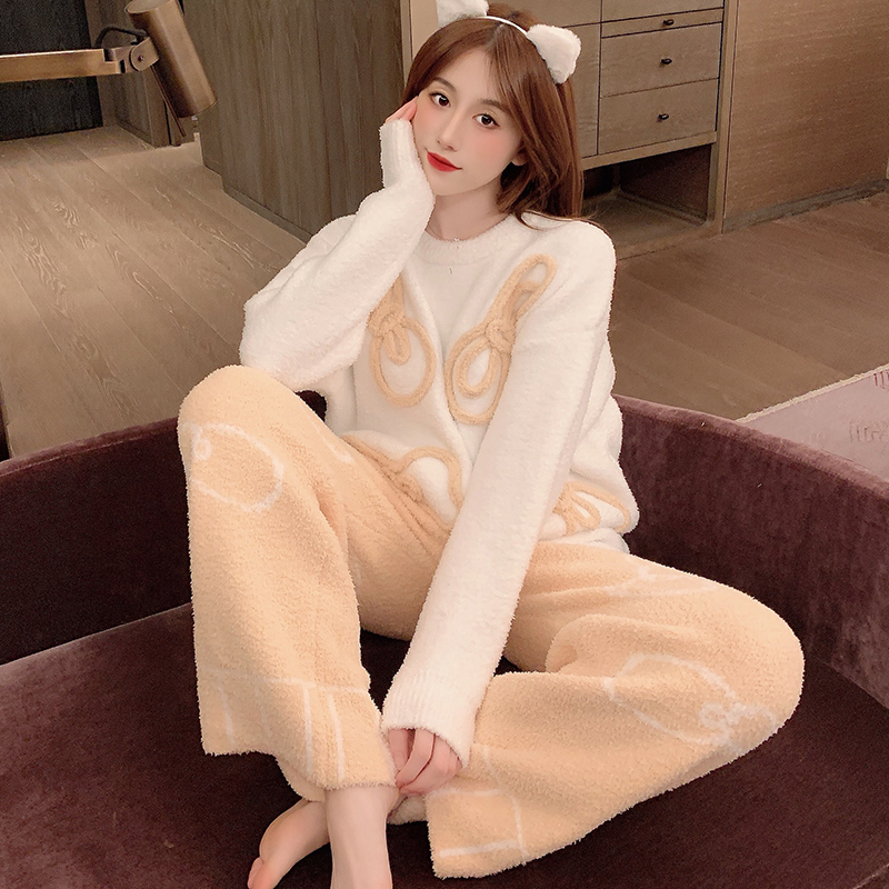 Sleepwear Women's Autumn Winter Cute Warm Girls Ins Wind Soft stretches sweet and sweet students Thickening Home Clothing two sets