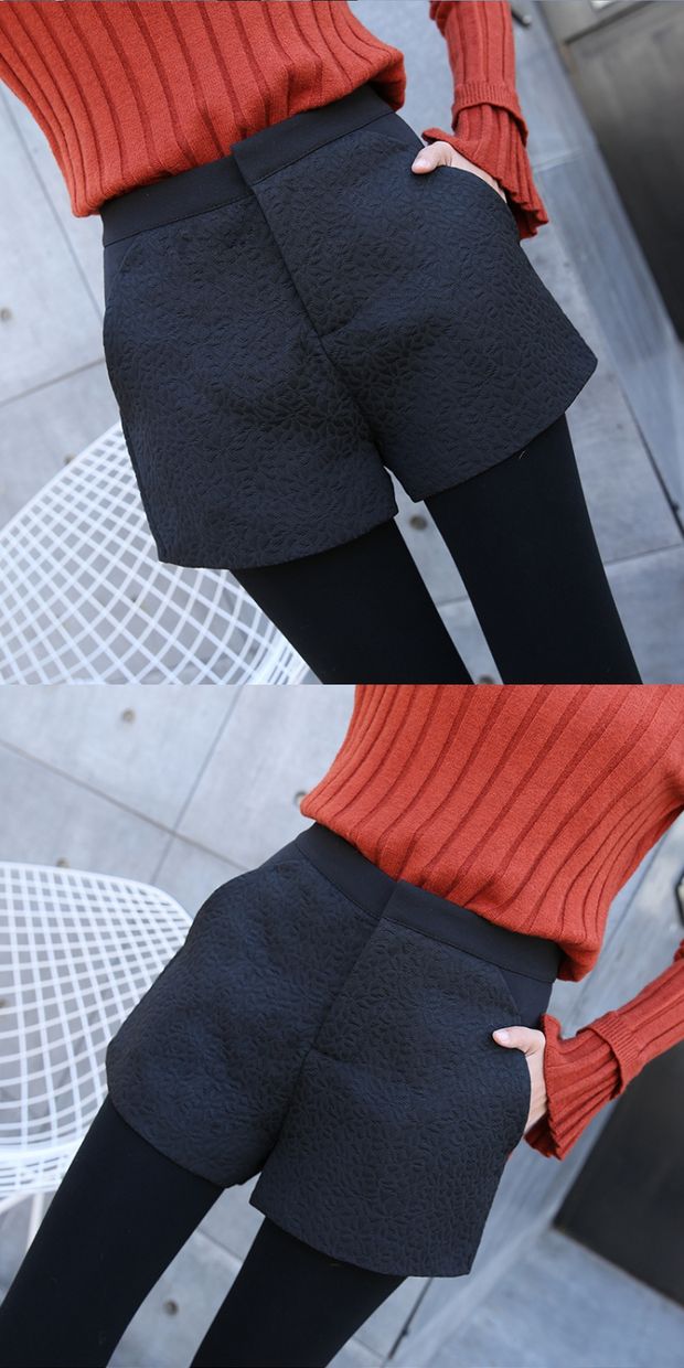 Quần short mùa thu và mùa đông eo cao quần ống rộng quần nữ 2018 mới nữ một từ phiên bản tiếng Hàn rộng lớn hoang dã quần đùi nữ đẹp