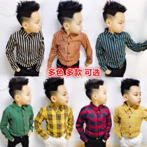 Childrens clothing Childrens shirt Boys Striped shirt Plaid shirt Cotton long-sleeved shirt British shirt Long-sleeved jacket