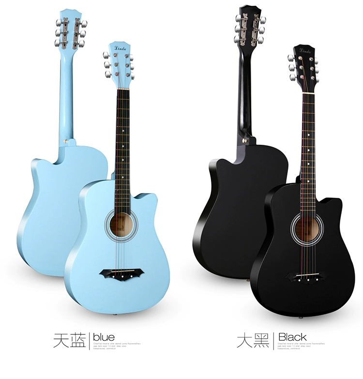 38 inch ballad guitar gỗ màu đen mới bắt đầu học sinh nam và nữ người mới chơi guitar gỗ nhỏ guitar 6 dây jita - Nhạc cụ phương Tây đàn guitar acoustic