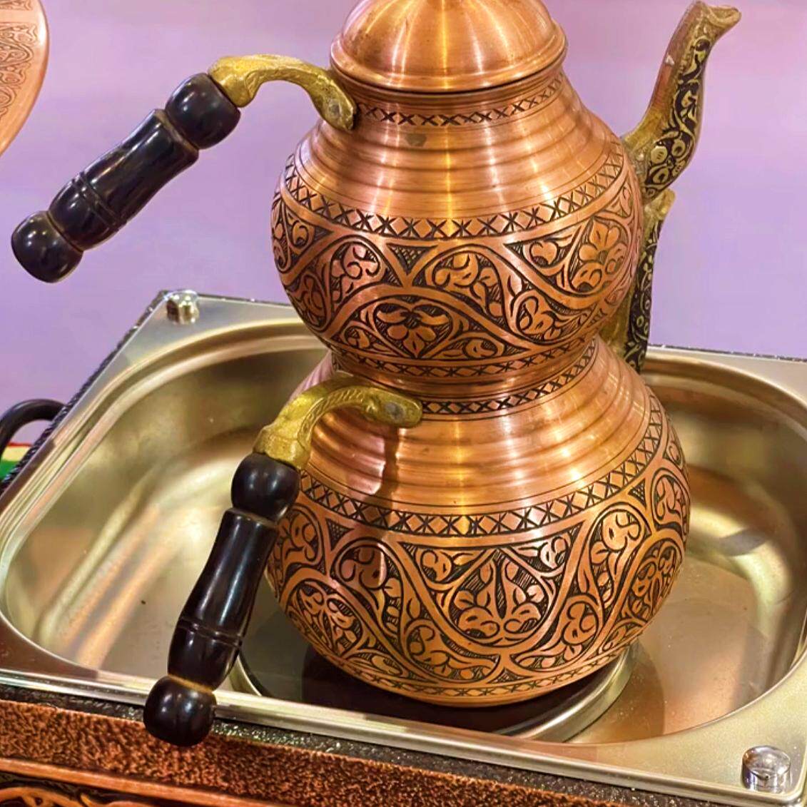 土耳其手工銅製紅茶壺雙層子母雕花茶具歐式厚重風格現貨-Taobao-Tmall