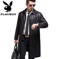 Playboy Hained leather leather nam dài phần da áo gió trung niên ve áo da cừu cộng với nhung Áo khoác nam cao cấp