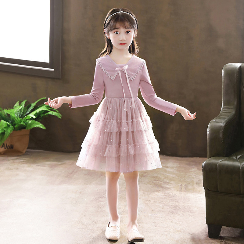 Girl Princess Dress Spring Dress 2022 Spring New Children's Foreign Dress Internet Red Spring Autumn Little Girl Yarn Skirt Tide