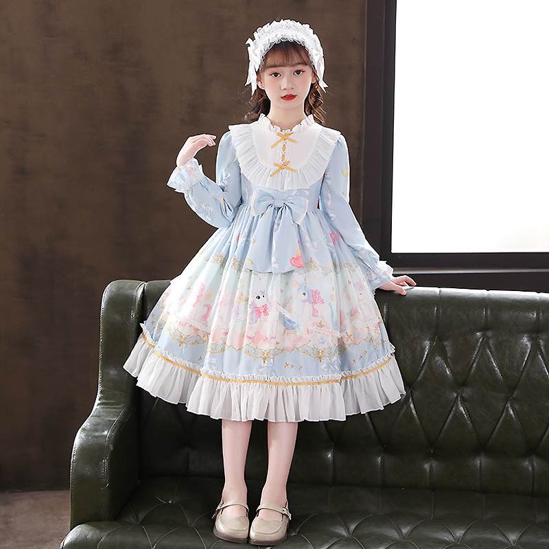 Lolita girls' autumn dress net red princess dress spring and autumn children's long-sleeved dress full set of lolita genuine skirt