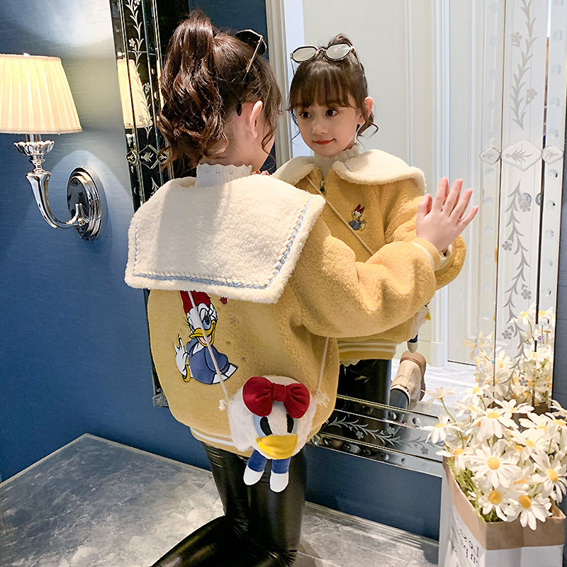 Children's clothing girls lamb velvet coat 2021 autumn winter new foreign atmosphere thickened medium and large children winter coat tweed tide