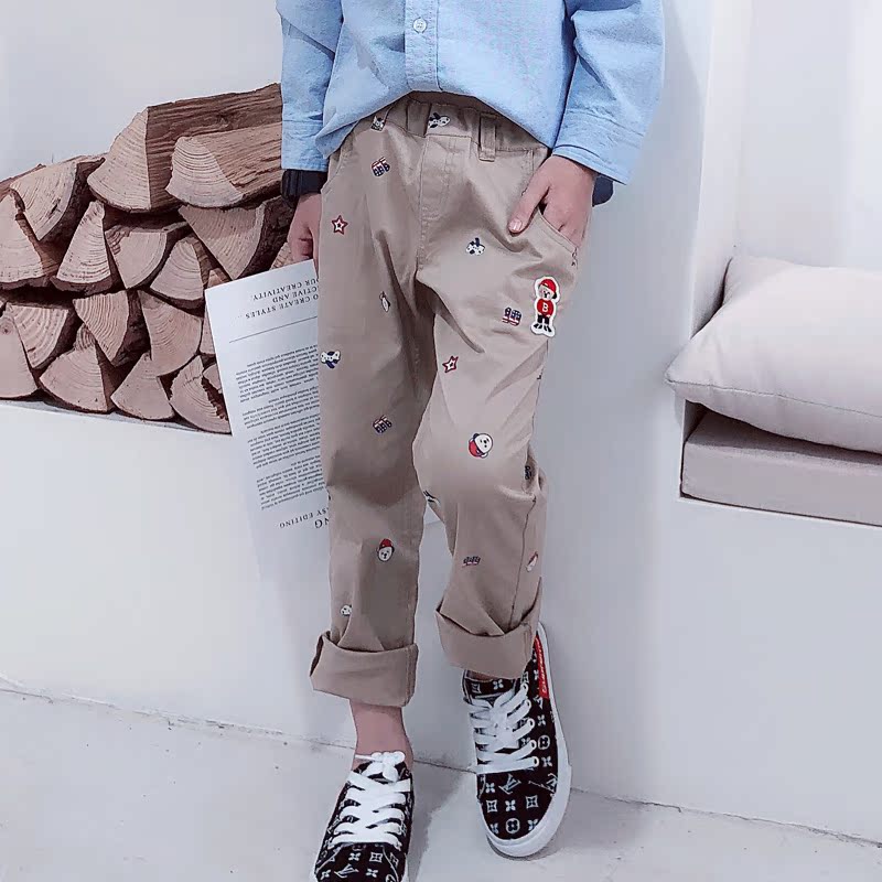 Pom Gấu trẻ em mùa thu mới Childrens Korean Style Casual Pants Xuân Thu trai Dài quần triều mùa xuân