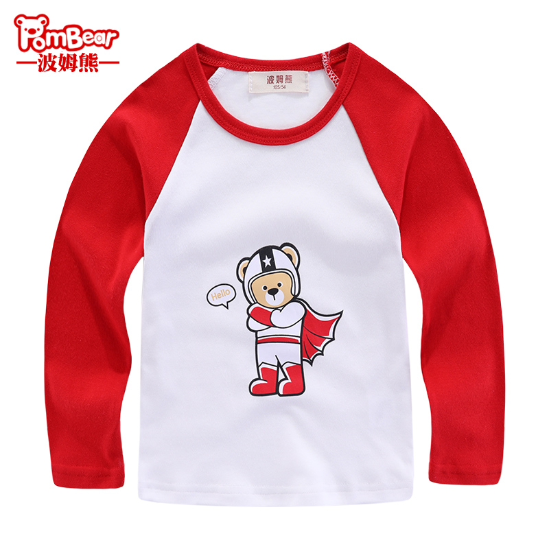 Pom Big Bear Kids 2020 mùa xuân và mùa thu mới Boy Cub Handsome Gas áo Casual Vòng dài tay cổ áo T-shirt.