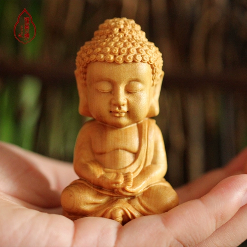 Маленький лист вареного деревянного руля руля Q Версия Шакьямуни Будда Статуя Майтрея Гуаньин персонаж ремесленные подарки