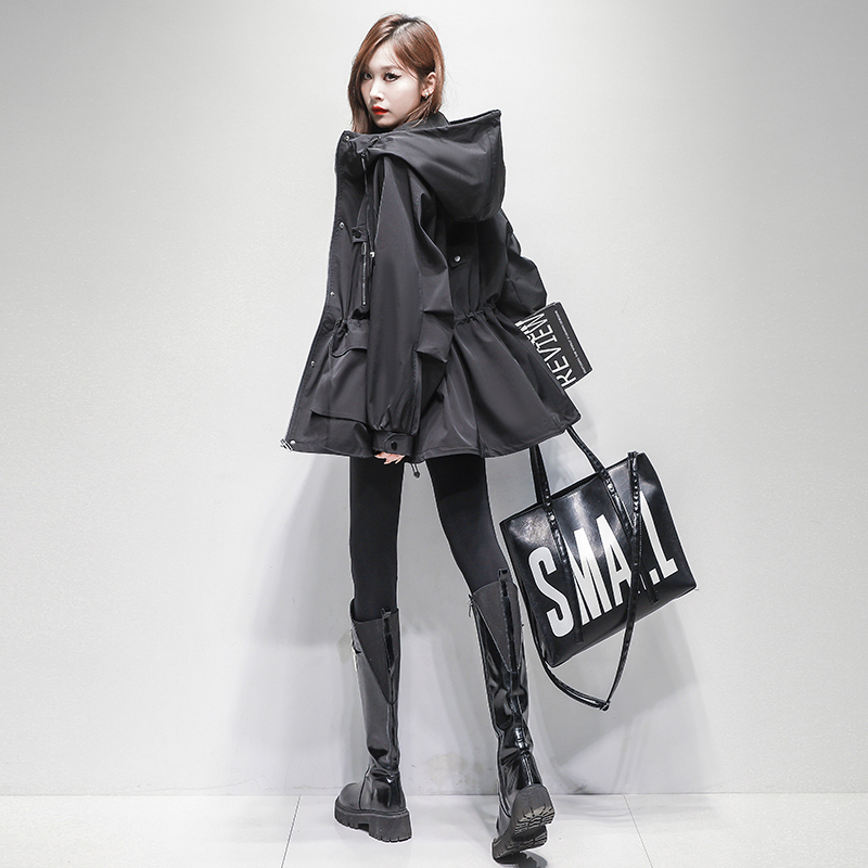 Women's Windbreaker 2026 Autumn New Fashion Waist-Cinching Casual Outdoor Windproof Hooded Mid-Length Coat