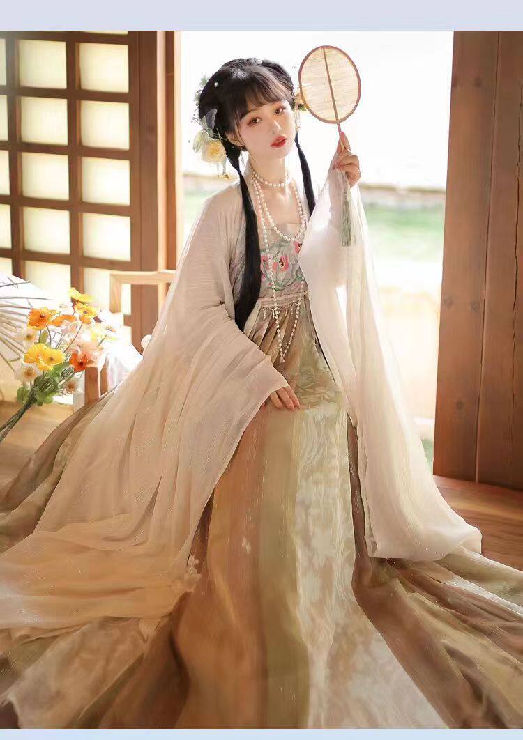 Китайцы одежда наборы 【春有约】原创唐制诃子裙汉服女大袖衫印花正品日常套装春秋款式 Tagkita