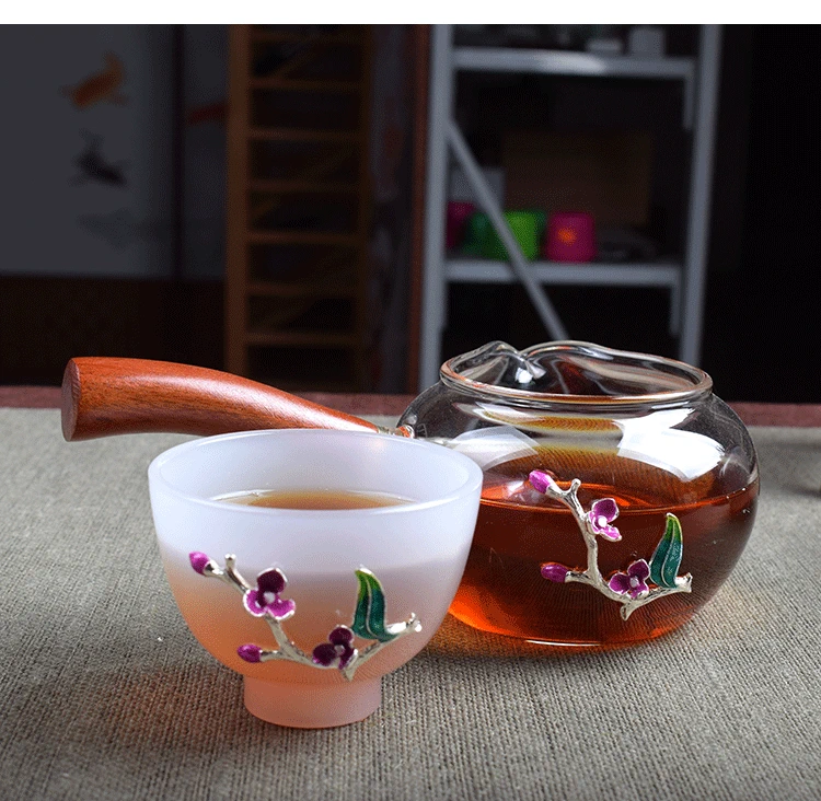 Tay cầm bên bằng thủy tinh chịu nhiệt dày, chịu nhiệt tốt cho gia đình Nhật Bản tay cầm lớn bằng gỗ cẩm lai Bộ chia trà Phụ kiện bộ trà Kung Fu - Trà sứ