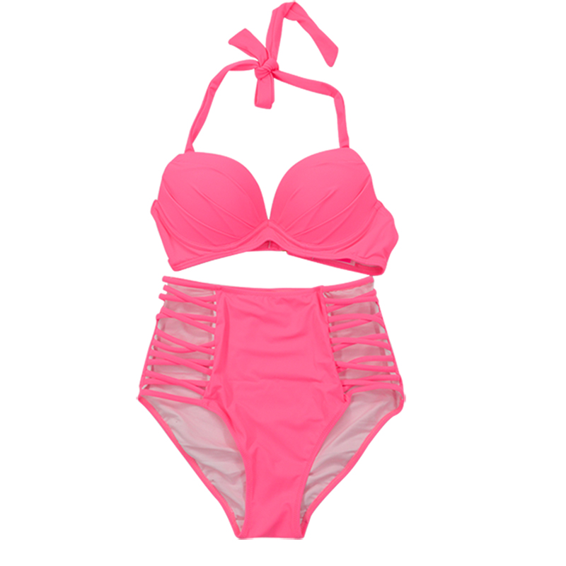 bright pink high waisted bikini