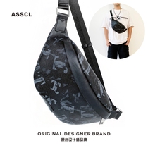 ASSCL Guotide Mens chest wrapped street trends in printing slant bag old flower retro waterproof small backpack