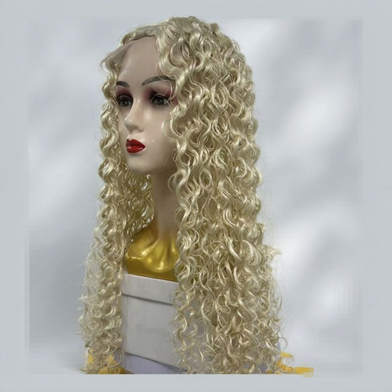 Cross-Border Mechanism Lace Pre-Plucked Wig Natural Small Curls Light Blonde Hairline Wig for Women Full Wig
