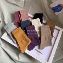 High screw socks women autumn cotton pile socks in the middle tube solid color black purple plain wild wild Japanese retro socks