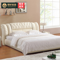 Leather bed Leather bed Simple modern atmosphere double bed Master bedroom wedding bed 1 8 meters leather art bed Soft bed storage furniture