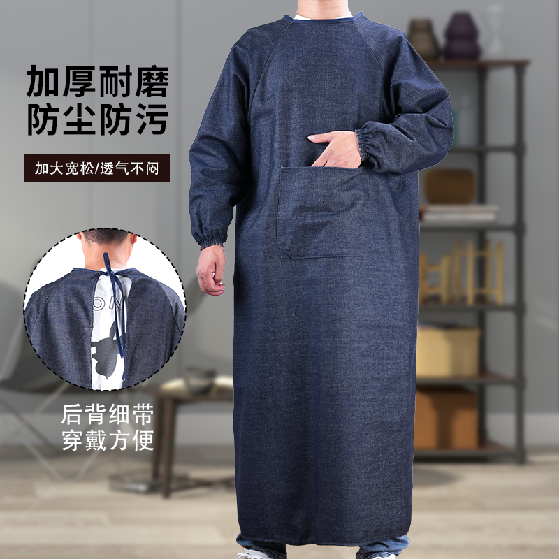 Plus-Size Reverse-Wear Smock with Sleeves for Men and Women, Denim Workwear, Anti-Stain Coat, Protective Clothing, Apron Plus-Size Reverse-Wear Smock with Sleeves for Men and Women, Denim Workwear, Anti-Stain Coat, Protective Clothing, Apron