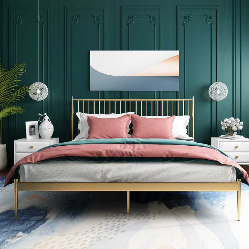 Nordic Nano Paint Bed Thick Double Princess Bedroom 1.5m 1.8m web celebrity INS Style Simple Ironwork Bed