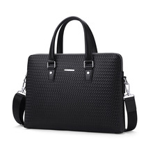 Paul mens briefcase leather horizontal woven hand cowhide bag business shoulder shoulder bag leisure Hand bag
