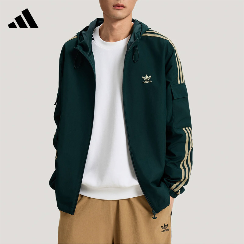 Adidas Adidas Trefoil Men's and Women's Hooded Woven Jacket Trendy Sports Casual Jacket Top Kv8849