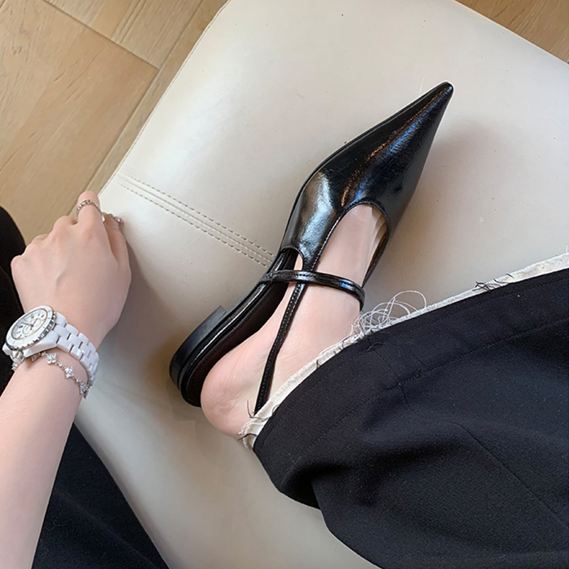 Crazy Star Cluster Burning~ French-Style Elegant Flat Shallow Mouth Single Shoes for Women, High-Heeled Pointed Toe Closed-Toe Sandals