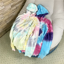 Ninth floor Ready-to-wear washed no rules Tie-dye ins Spring and Autumn womens hooded sweater Casual thin velvet zipper shirt