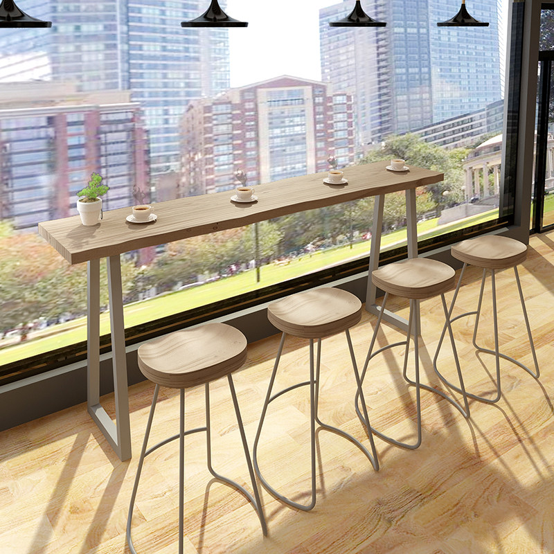 Solid wood bar balcony table home against the wall narrow table milk tea western restaurant coffee bar table high table and chair combination