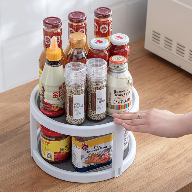 Household kitchen rotatable seasoning storage tray double-layer desktop fruit tray storage rack sauce vinegar and oil finishing box