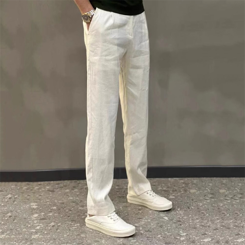 High-End White Straight-Leg Linen Casual Pants for Men, 2026 New Spring and Autumn Men's Pants with Drape, Long Trousers for Men High-End White Straight-Leg Linen Casual Pants for Men, 2026 New Spring and Autumn Men's Pants with Drape, Long Trousers for Men