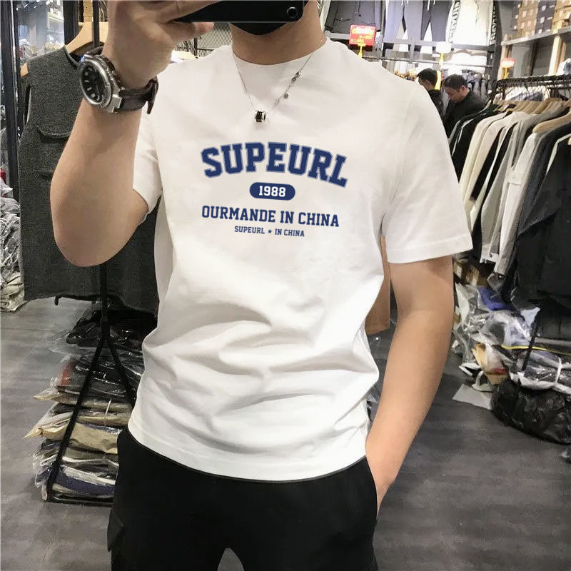 Trendy Brand Pure Cotton Short-Sleeved T-Shirt for Men 2026 Summer New American Style Printed Trendy White Loose Fit Men's T-Shirt
