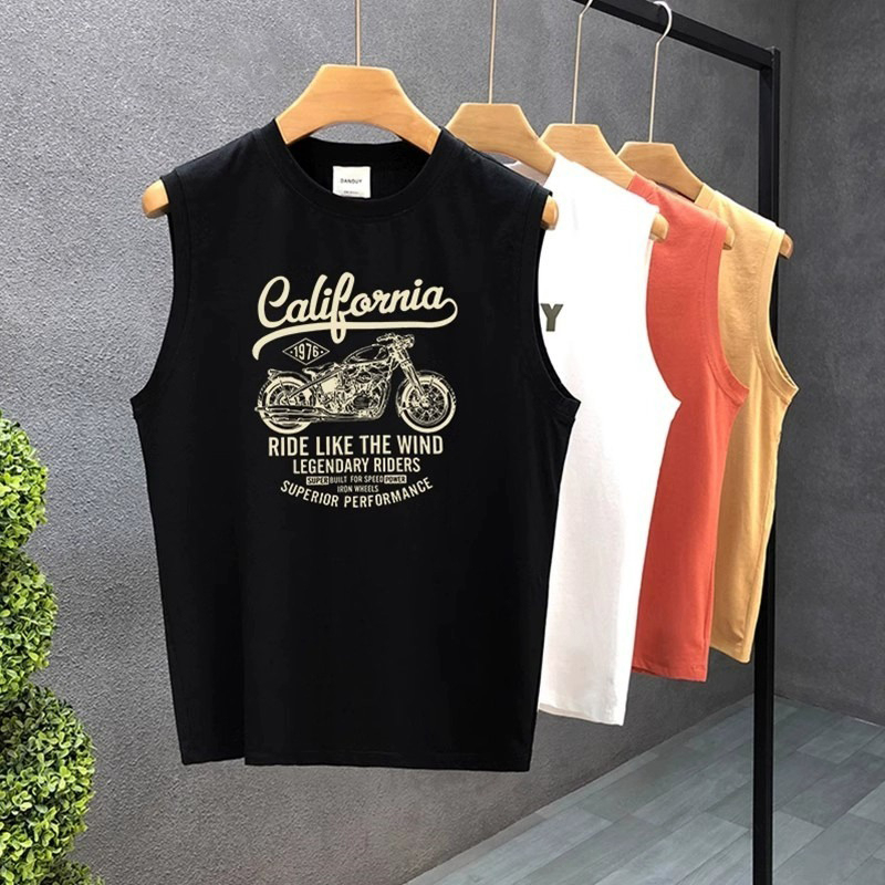 Trendy Sleeveless T-Shirt Men's Vest Summer 2026 New Style Cool Biker Crew Neck Sports Tank Top Men's Style