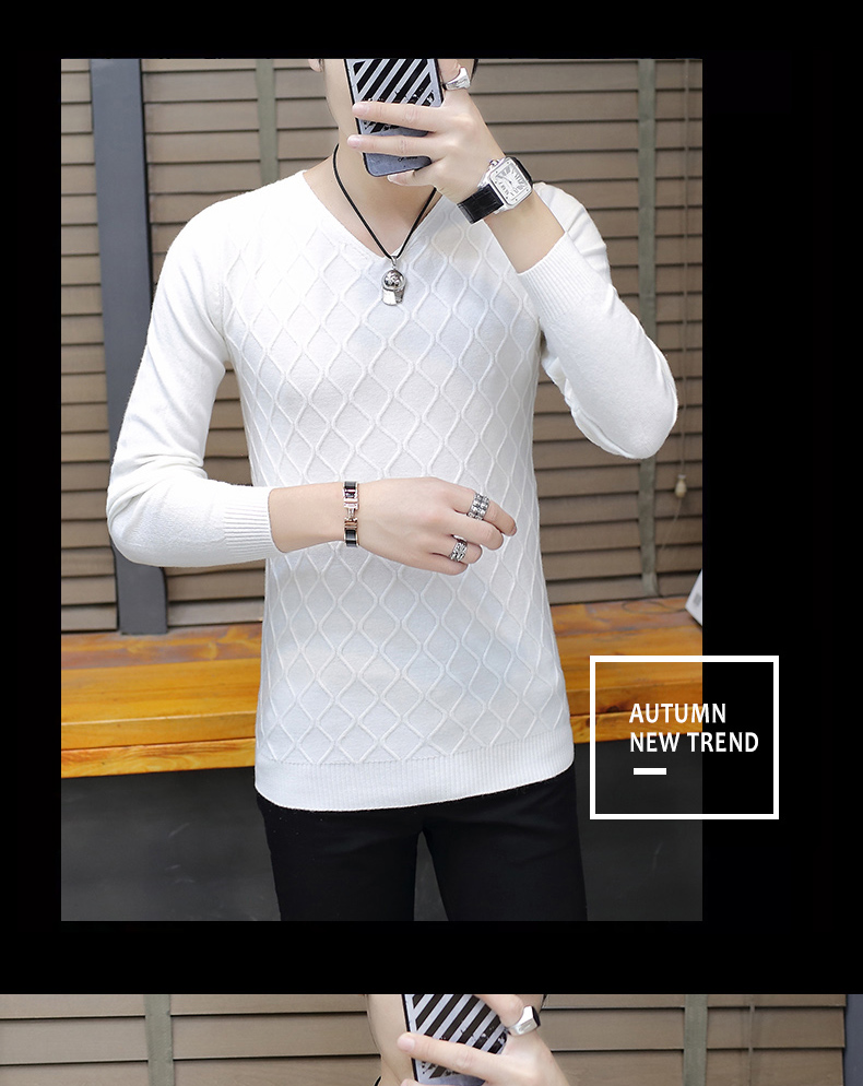 Mùa thu đông mới áo len nam cổ chữ V áo len nam màu rắn phiên bản Hàn Quốc của xu hướng áo len áo len Quần áo mỏng áo len cổ cao nam