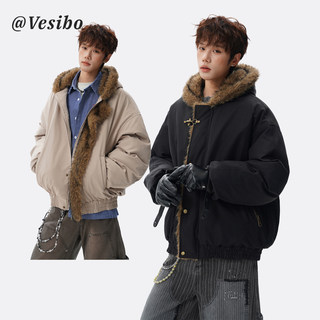 American-Style Aviator Buckle Mountain Carving Cotton Jacket for Men, Spring High-Street Cool and Stylish Warm Coat, Trendy Brand Design Hooded Cotton Clothing