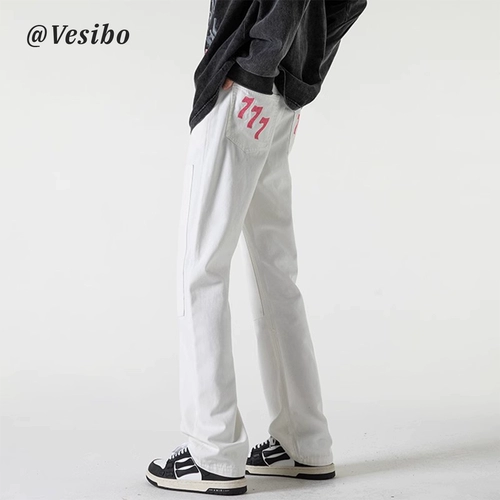 Черные летние прямые свободные джинсы, штаны, в американском стиле, облегающий крой