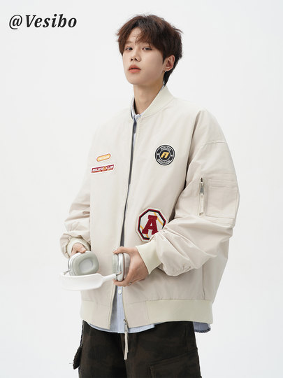 Chaqueta americana con cuello de béisbol para hombre, diseño de insignia retro de invierno, ropa de motocicleta, ropa de trabajo holgada de calle, chaqueta de moda