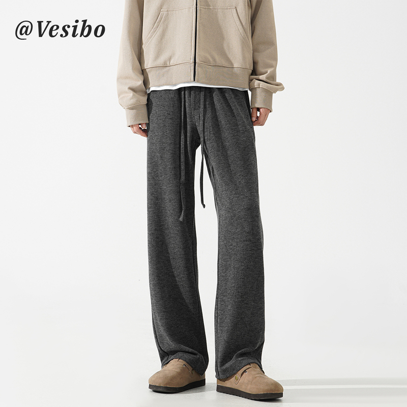 Trendy Drapey Gray Mochi Pants for Men, Autumn American Retro Wide-Leg Trousers, High Street Versatile Loose Casual Pants