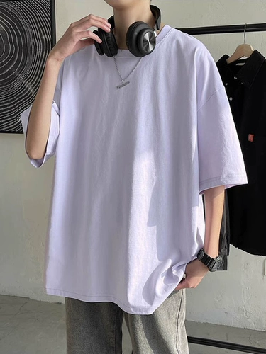 Летняя однотонная футболка с коротким рукавом для отдыха с круглым воротником, в корейском стиле, оверсайз