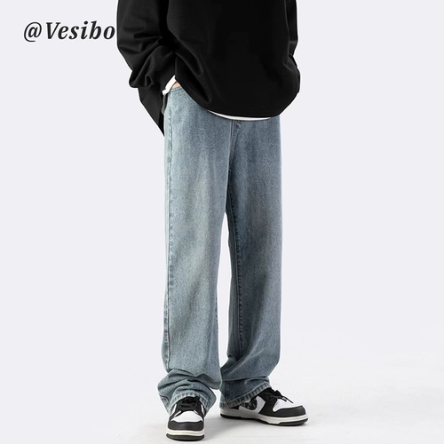 Летние черные джинсы, ретро повседневные брюки, штаны для отдыха, в американском стиле, свободный прямой крой