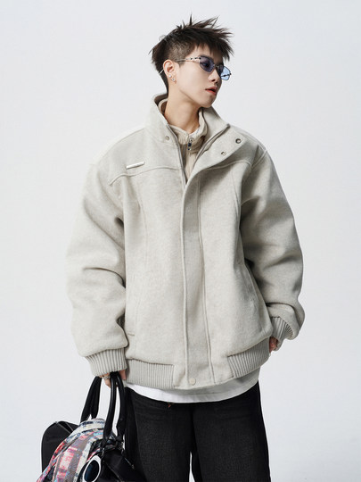 Abrigo de lana falso de dos piezas de marca de moda para hombres en invierno, abrigo de algodón para parejas de calle alta resistente, chaqueta americana holgada y bonita, abrigo de algodón