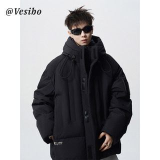 White Duck down Workwear down Jacket for Men, Winter High Street Thickened Warm Hooded Coat, Heavyweight Retro Cold-Proof Couple's Top