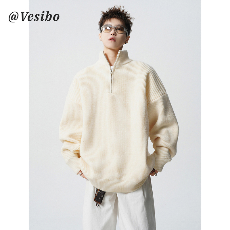 Trendy Half-Zip Sweater Jacket for Men, Autumn American Style, Casual Couple Knitwear, Oversized Versatile Sweater Trendy Half-Zip Sweater Jacket for Men, Autumn American Style, Casual Couple Knitwear, Oversized Versatile Sweater