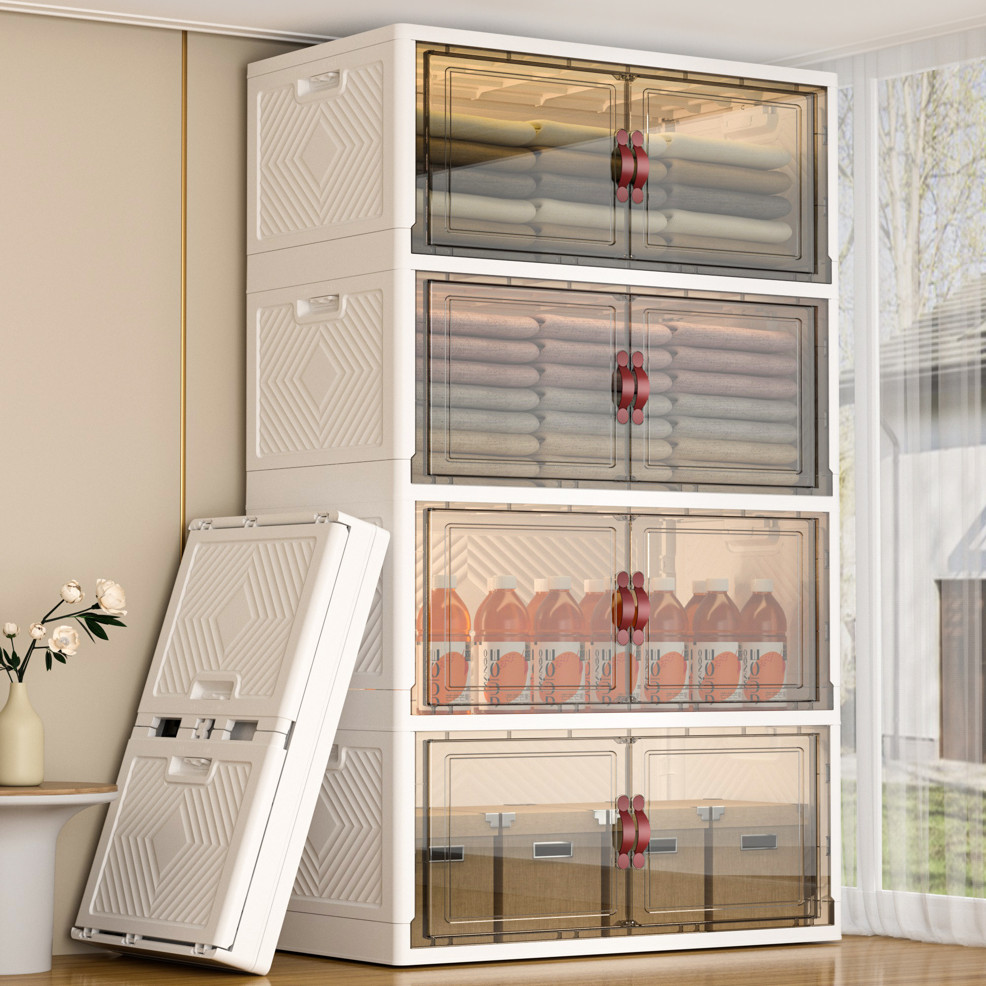 Containing Cabinet Placement Cabinet Home Storage Cabinet Home Storage Baby Wardrobe Children Clothes Toys Snacks Plastic Folding Free-Taobao