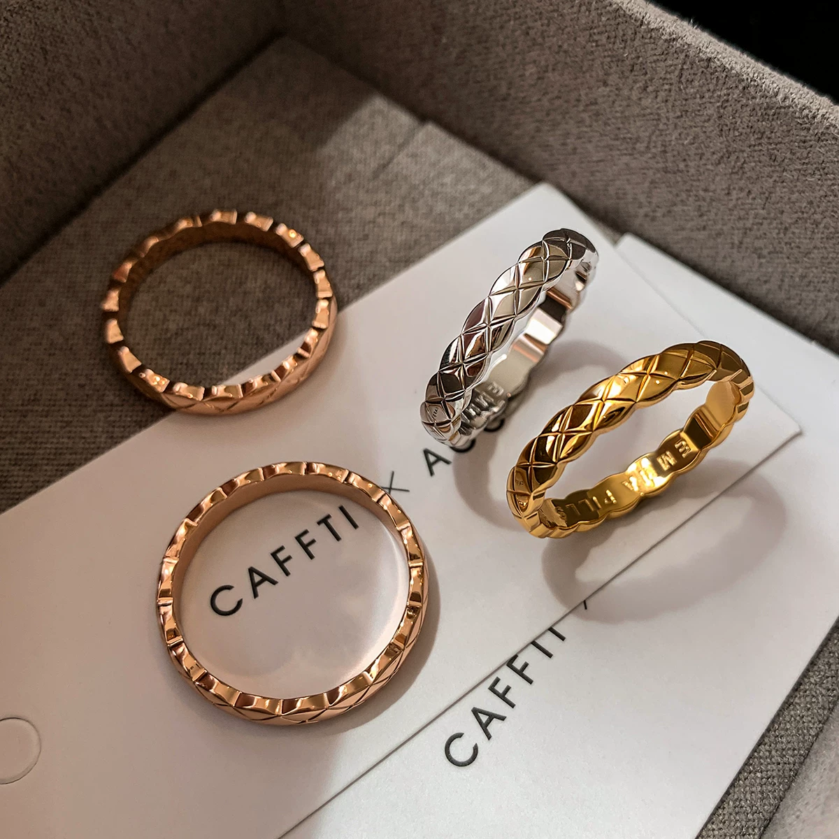 CAFFTI маленькое дизайнерское кольцо с узором зами diamond, стиль Chanel, розовое золото, золото и серебро, на указательном пальце, стиль легкой роскоши, стиль высокого качества