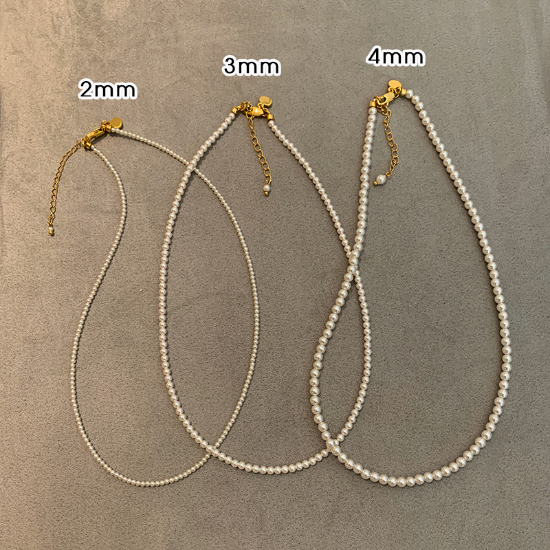 Shijia 2 3 4mm extremely fine baboy small rice grain pearl necklace female light extravagant and small crowdfolded wearing collarbone neck chain-Taobao