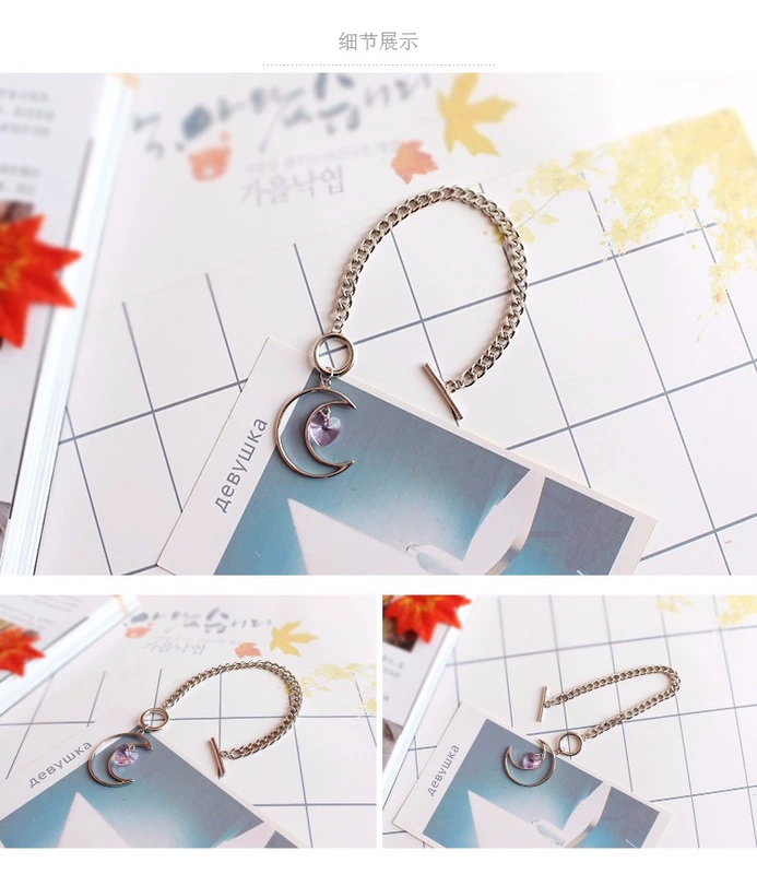 6401 Thanh Đảo Eraser Trang sức Dây chuyền bạc đơn giản và đẹp trai Moon Crescent Crystal Heart Bracelet vòng tay cao su