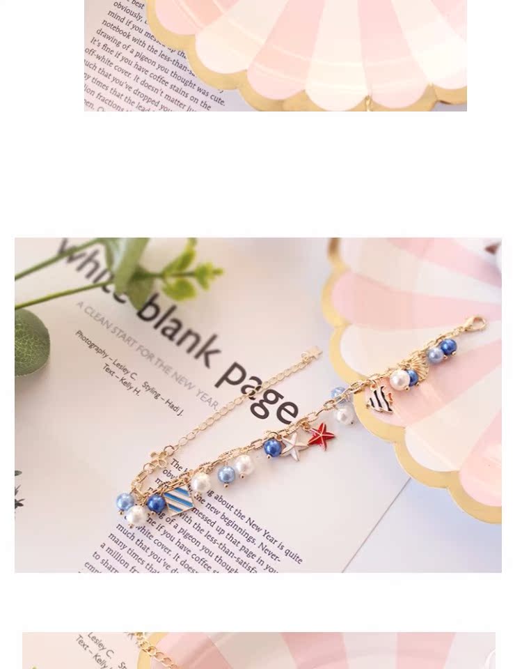 6198 Thanh Đảo Eraser Trang sức Retro Châu Âu và Châu Mỹ Biển Dương Stars Shell Pearl Fish Blue Bracelet vòng đeo tay